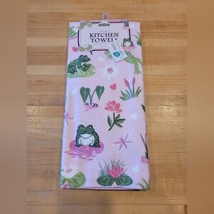 EnVogue Pink Spring Frog and Floral Pattern Kitchen Towel Set